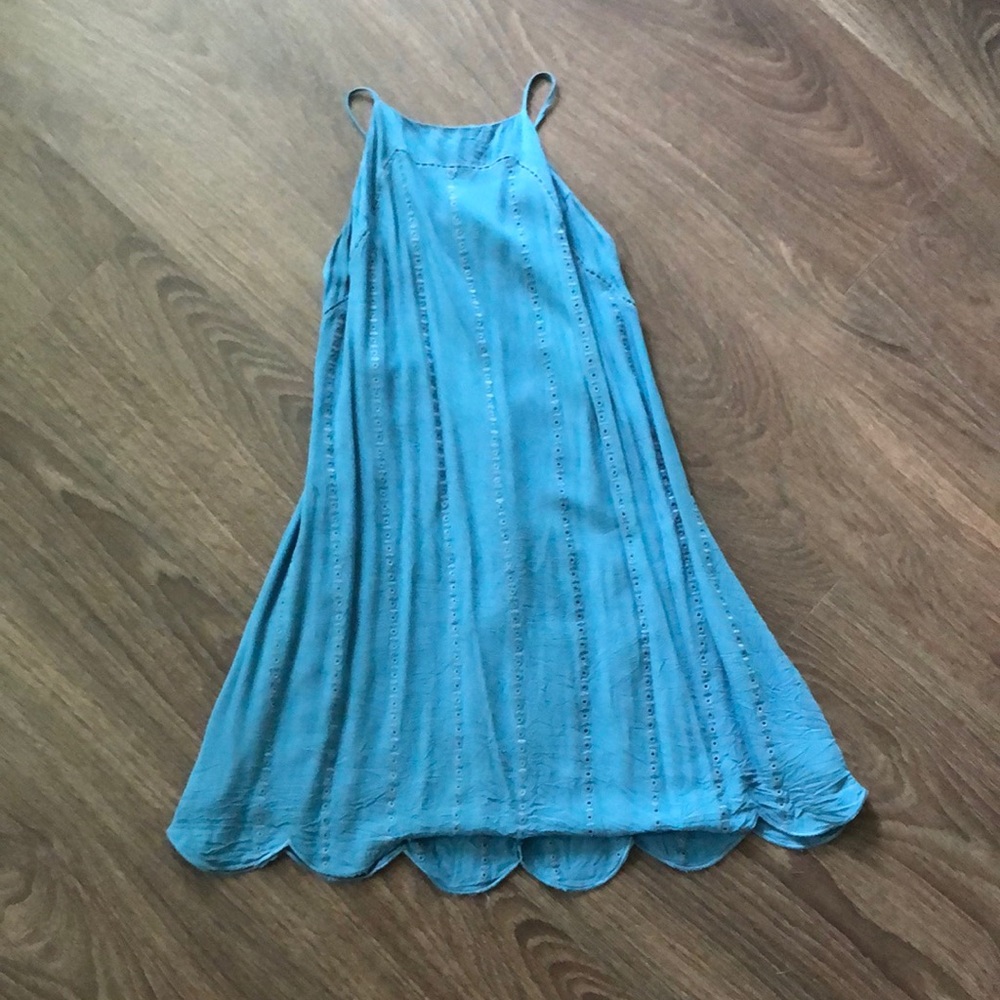 High neck denim dress with open back